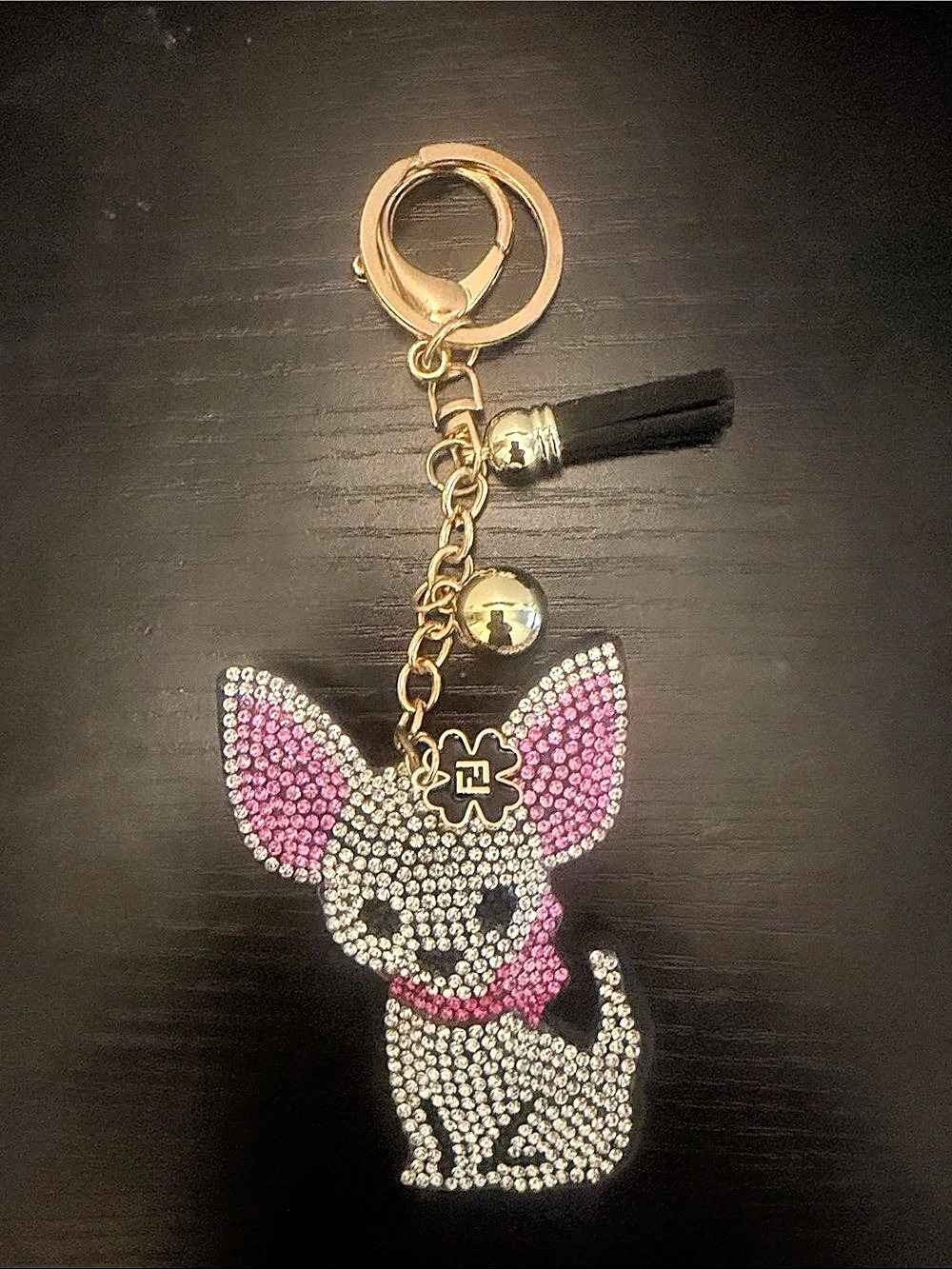 Inspired Rhinestone Dog Keychain Pink & Gray